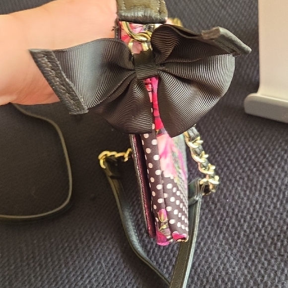 Betsey Johnson Polka Dot Floral Crossbody Bag - Black and Pink - Picture 7 of 11